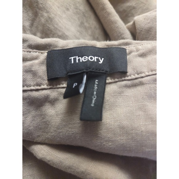 Theory Linen Short Sleeve Button Up Shirt Tan Beige Size P - Picture 3 of 6